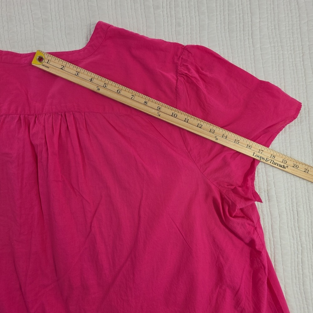 Woman Within V-Neck Tunic Top 3X (30/32) Bright Fuchsia Henley - Picture 9 of 12